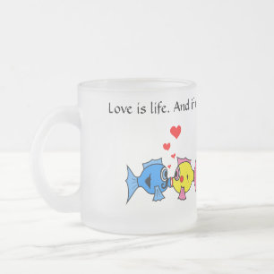 Caneca De Café Vidro Jateado O "amor é vida" que beija peixes