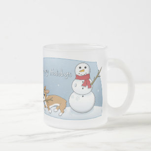 Caneca De Café Vidro Jateado O Corgi rouba o braço do boneco de neve