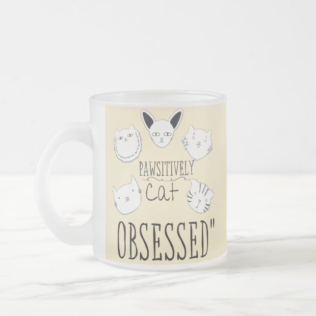 Caneca De Café Vidro Jateado O "Gato Pawsitivamente Obcecado" (Esquerda)