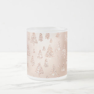 Caneca De Café Vidro Jateado O ouro do rosa do rosa das árvores de Natal cora