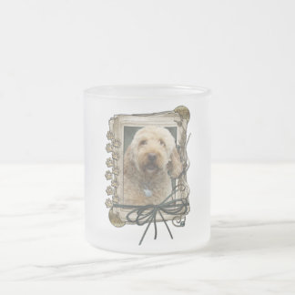 Caneca De Café Vidro Jateado Obrigado - as patas de pedra - GoldenDoodle