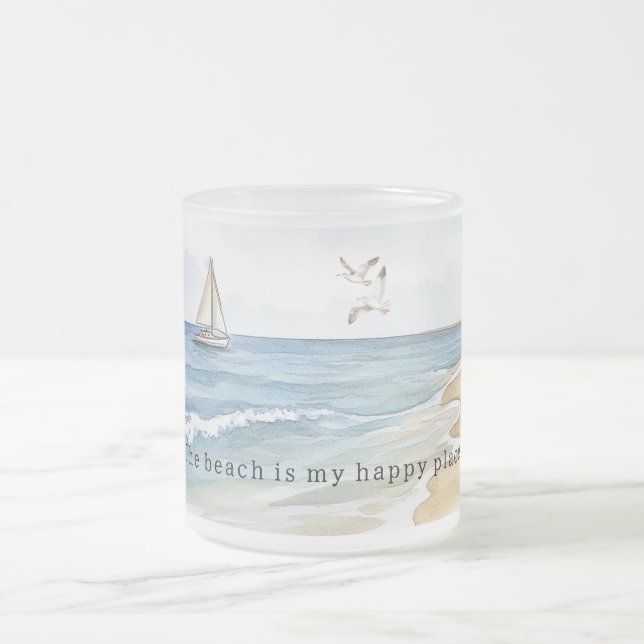 Caneca De Café Vidro Jateado Ocean Boat Sea Birds Sand Beach (Centro)