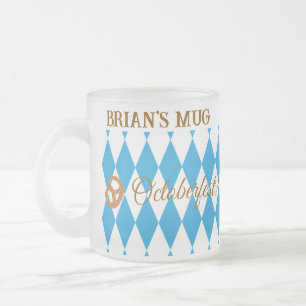 Caneca De Café Vidro Jateado Octoberfest Bavariano Azul Pretzel PERSONALIZAR CE
