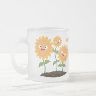 Caneca De Café Vidro Jateado Óculos bonitos girassóis felizes sorrindo ilustr