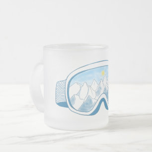 Caneca De Café Vidro Jateado Óculos de Esqui com Reflexão de Montanhas