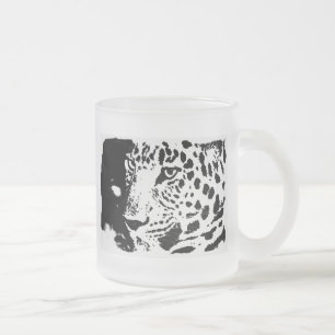 Caneca De Café Vidro Jateado Olho Negro e Branco do Leopardo