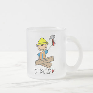 Caneca De Café Vidro Jateado Operário de Construção I Constrói Camisetas e Pres