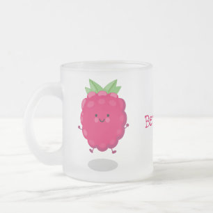 Caneca De Café Vidro Jateado Óptica de desenho animado de framboesa feliz