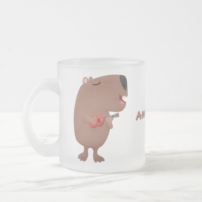 Caneca De Café Vidro Jateado Óptica desenho animado de capybara ukulele (Esquerda)
