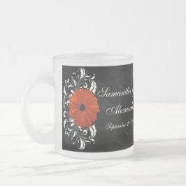 Caneca De Café Vidro Jateado Orange Gerbera Daisy com rolagem branca e negra