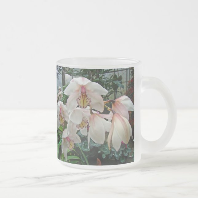 Caneca De Café Vidro Jateado Orquídeas-Creme e Rosa (Direita)