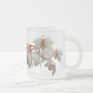 Caneca De Café Vidro Jateado Orquídeas-Creme e Rosa