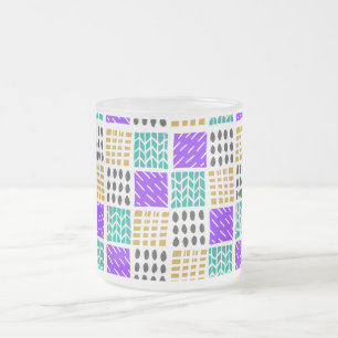 Caneca De Café Vidro Jateado Padrão Abstrato de Quadrados Geométricos Coloridos
