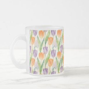 Caneca De Café Vidro Jateado Padrão Colorido de Tulipas