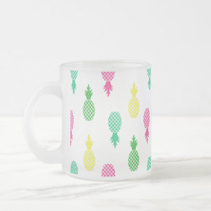 Caneca De Café Vidro Jateado Padrão Colorido e Fofo de Abacaxi Tropical