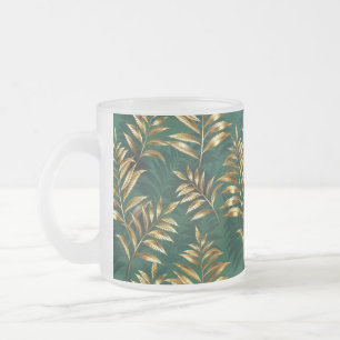 Caneca De Café Vidro Jateado Padrão contínuo com samambaias douradas
