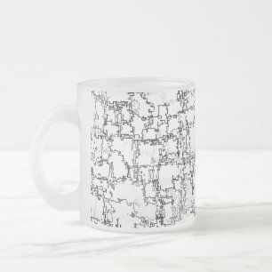 Caneca De Café Vidro Jateado Padrão de Abstrato preto e branco