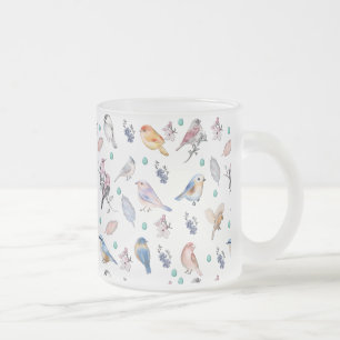 Caneca De Café Vidro Jateado Padrão de Aves de primavera