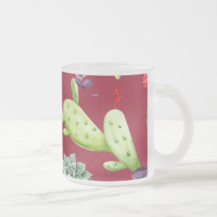 Caneca De Café Vidro Jateado Padrão de Cacto 4