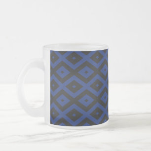Caneca De Café Vidro Jateado Padrão de diamante azul e preto