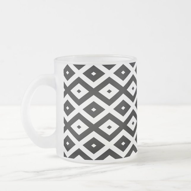 Caneca De Café Vidro Jateado Padrão de diamante preto e branco (Esquerda)