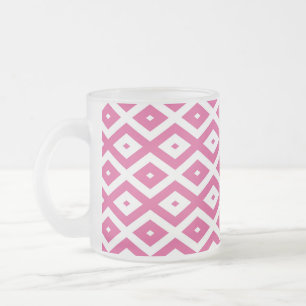 Caneca De Café Vidro Jateado Padrão de diamante rosa e branco