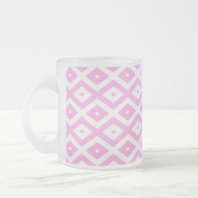 Caneca De Café Vidro Jateado Padrão de diamante rosa e branco (Esquerda)