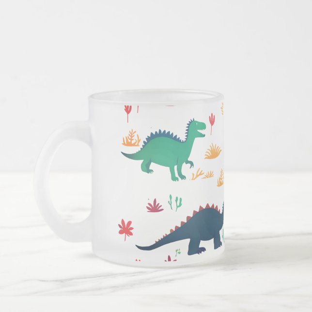 Caneca De Café Vidro Jateado Padrão de Dinossauros  (Esquerda)