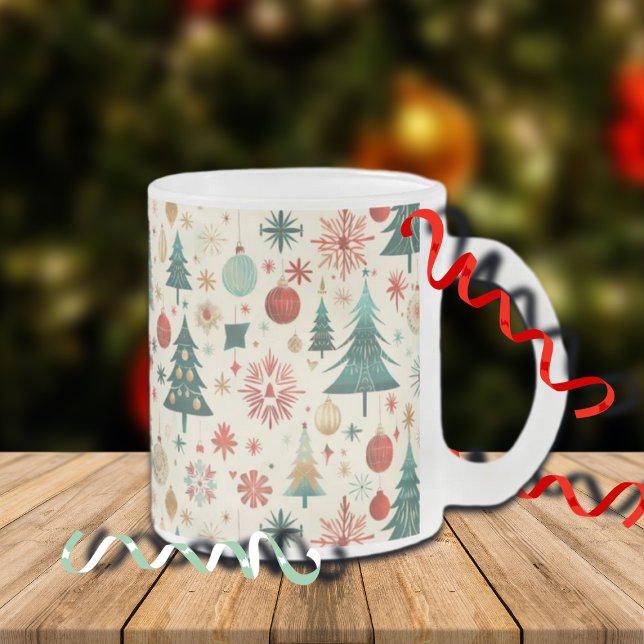 Caneca De Café Vidro Jateado Padrão de Festas de Inverno Festivas (Criador carregado)