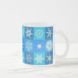 Caneca De Café Vidro Jateado Padrão de Flocos de Neve Azul
