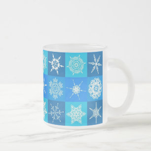 Caneca De Café Vidro Jateado Padrão de Flocos de Neve Azul