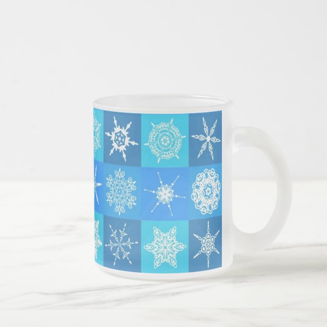 Caneca De Café Vidro Jateado Padrão de Flocos de Neve Azul (Direita)