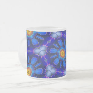 Caneca De Café Vidro Jateado Padrão de Flores Azuis abstrato