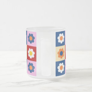 Caneca De Café Vidro Jateado Padrão de Flores Coloridas Fofo Retrô