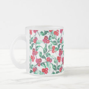 Caneca De Café Vidro Jateado Padrão de Flores Cor Vermelha Floral-56698