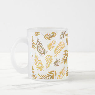 Caneca De Café Vidro Jateado Padrão de Folhas Tropicais 22