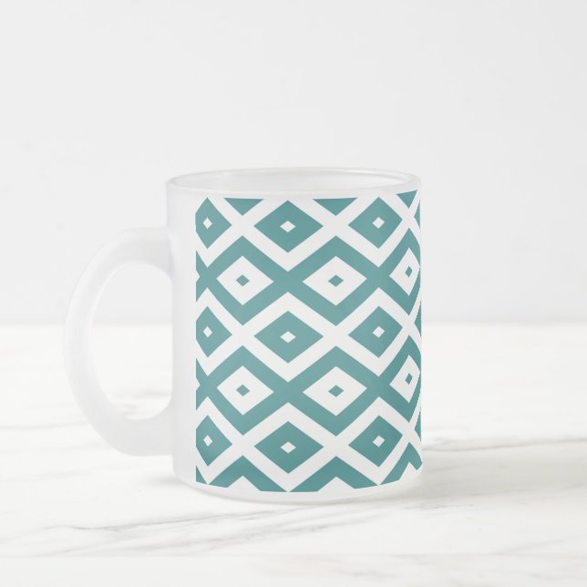 Caneca De Café Vidro Jateado Padrão de losango branco e teal (Esquerda)