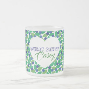 Caneca De Café Vidro Jateado Padrão de Mirtilos Moderno Verde Azul Personalizad