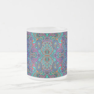 Caneca De Café Vidro Jateado padrão de paisley de pavão cósmico