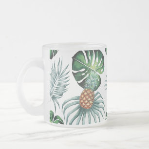 Caneca De Café Vidro Jateado Padrão de Palmeira da Selva Tropical de Aquarela d