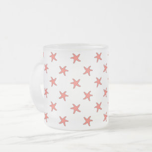 Caneca De Café Vidro Jateado Padrão de Starfish de Coral em Branco