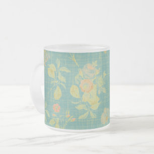 Caneca De Café Vidro Jateado Padrão de Teal Floral de Primavera Flor em Vintage