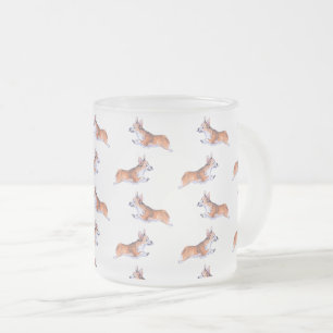 Caneca De Café Vidro Jateado Padrão de verão de voo de Corgi