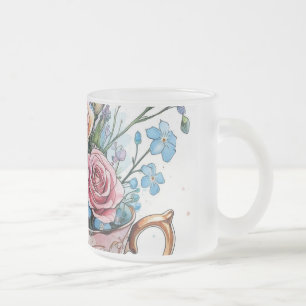 Caneca De Café Vidro Jateado Padrão de Vinha Floral - Molho de Aquarela Arte Bo