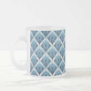 Caneca De Café Vidro Jateado Padrão Floral Boho Elegante em Azul