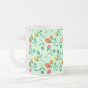 Caneca De Café Vidro Jateado Padrão floral com flores rosa coloridas