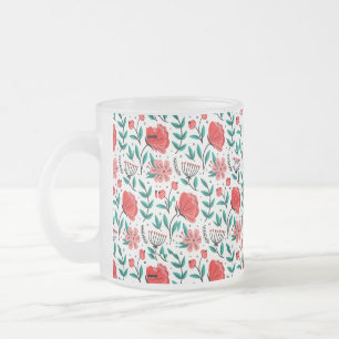 Caneca De Café Vidro Jateado Padrão Floral Desenhado à Mão Colorido.