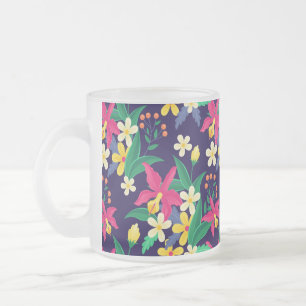 Caneca De Café Vidro Jateado Padrão Floral Exótico Colorido-23021