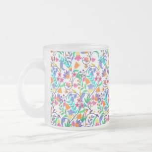 Caneca De Café Vidro Jateado Padrão Floral Exótico Colorido-23147