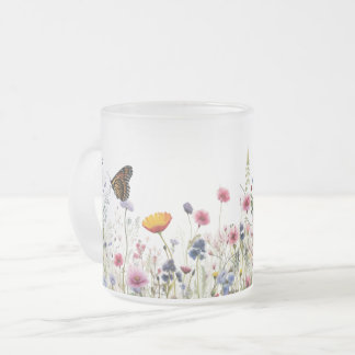 Caneca De Café Vidro Jateado Padrão Floral Jardim Botânico Borboleta Flor Silve